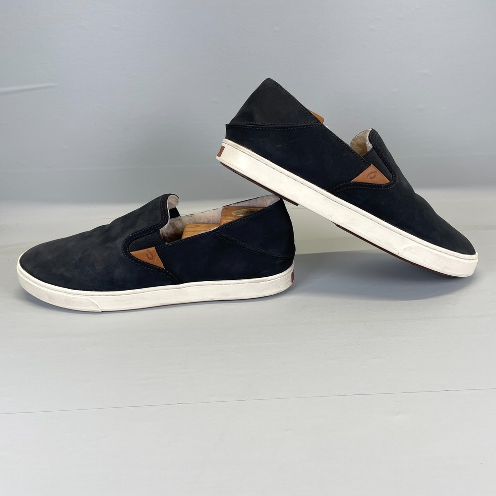 Olukai Pehuea Heu Shoes Womens Size 11 Black Nubuck Shearling Wool Lined Sneaker - Picture 6 of 10